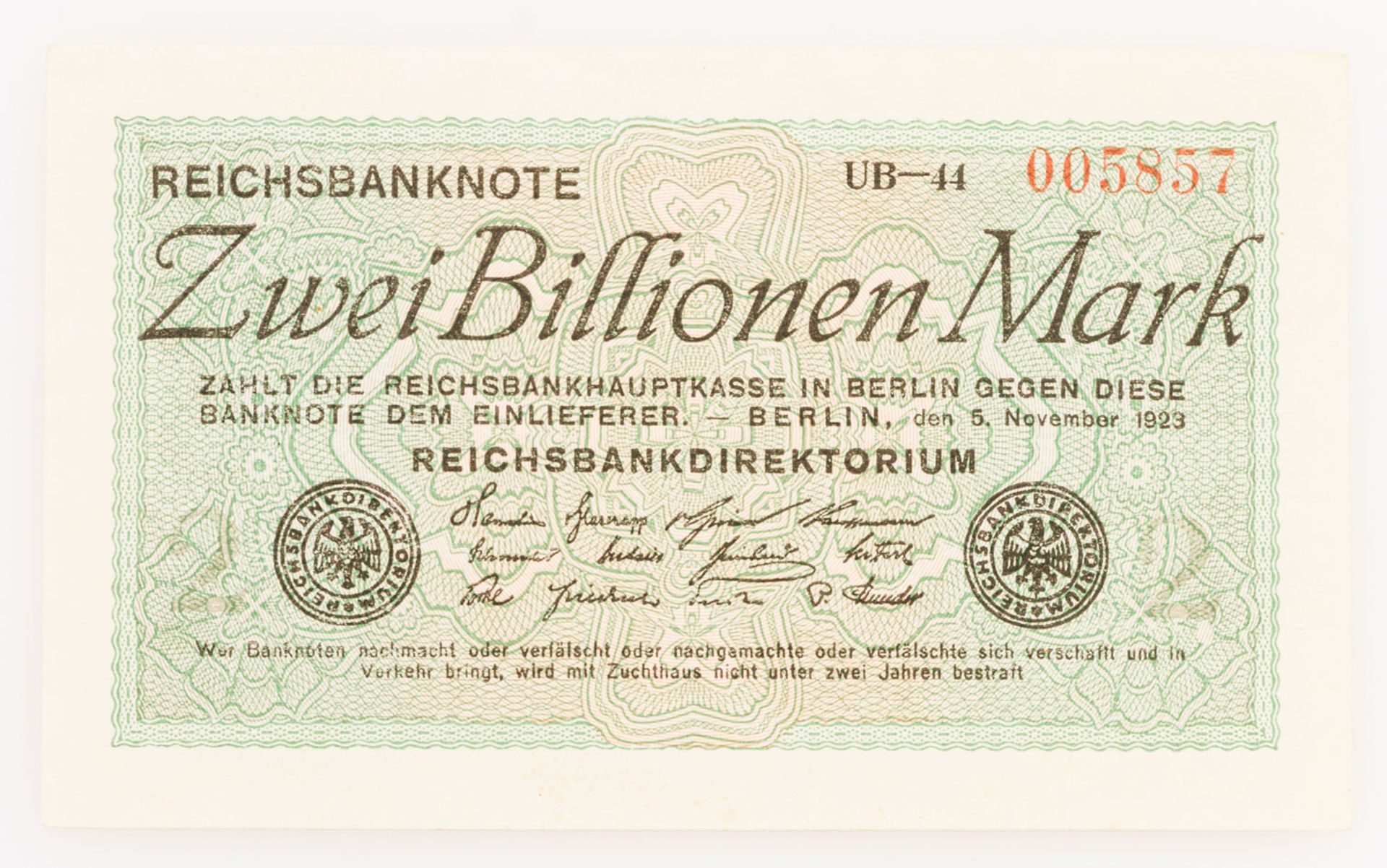 Dt. Banknoten ab 1871 - 2 Billionen Mark, Reichsbanknote 5.11.1923, Ro.131d, I- -