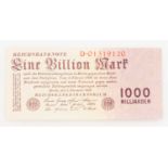 Dt. Banknoten ab 1871 - 1 Billion Mark, Reichbanknote 1.11.1923, Serie D. Ro.126a, [...]