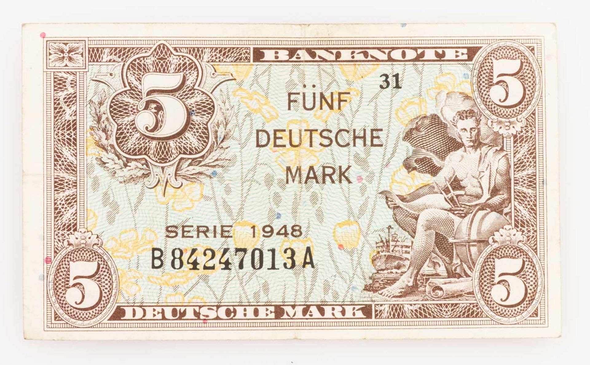 Dt. Banknoten ab 1945 - 5 DM 1948, Serie 1948, B, Ro.236a, III -