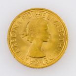 Großbritannien/GOLD - 1 Sovereign 1958, Elisabeth mit Schleife, ca. 7,32 g fein