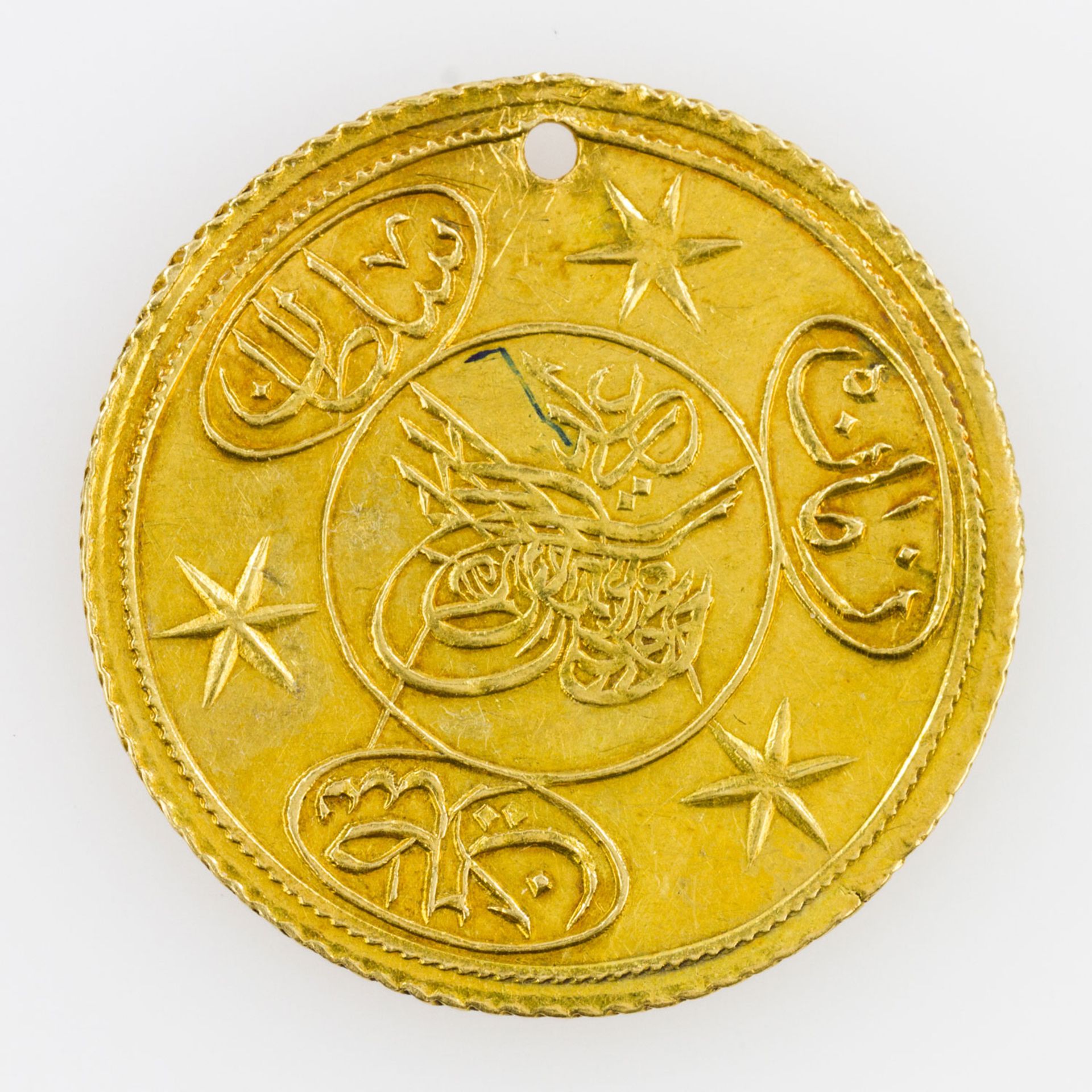 Türkei/Gold - Doppelter Hayriye-Altin 1831/Edirne, Mamud II., vz., gelocht, KM 649, 3,48g Gold rau.