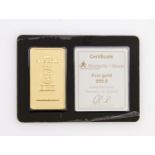 1 Goldbarren - 100g GOLDbarren, geprägt, Hersteller Heimerle + Meule, originalverpackt,