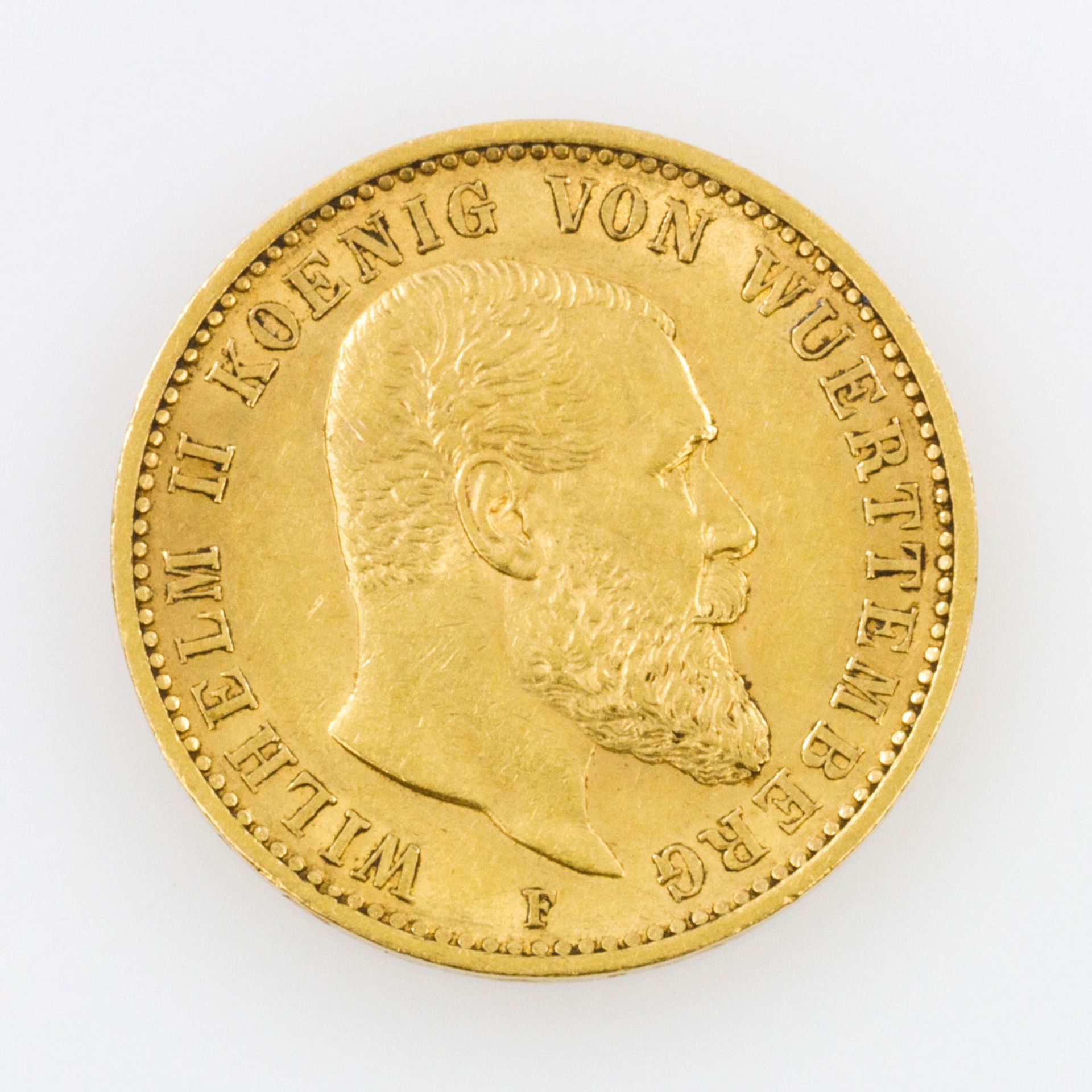 Deutsches Reich / Württemberg - 20 Mark 1905/F, Wilhelm II. König von Württemberg, 7,16 g GOLD fein,