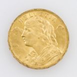 Schweiz/GOLD - 20 Franken 1897/B, Vreneli, ss., 5,8g GOLD.