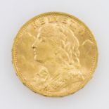 Schweiz/GOLD - 20 Franken 1901/B, Vreneli, ss, 5,8g GOLD fein.