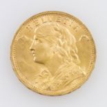 Schweiz/GOLD - 20 Franken 1898/B, Vreneli, ss+, 5,8g GOLD fein.