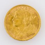 Schweiz/GOLD - 20 Franken Vreneli 1914 B, ca. 5,8 g fein, ss