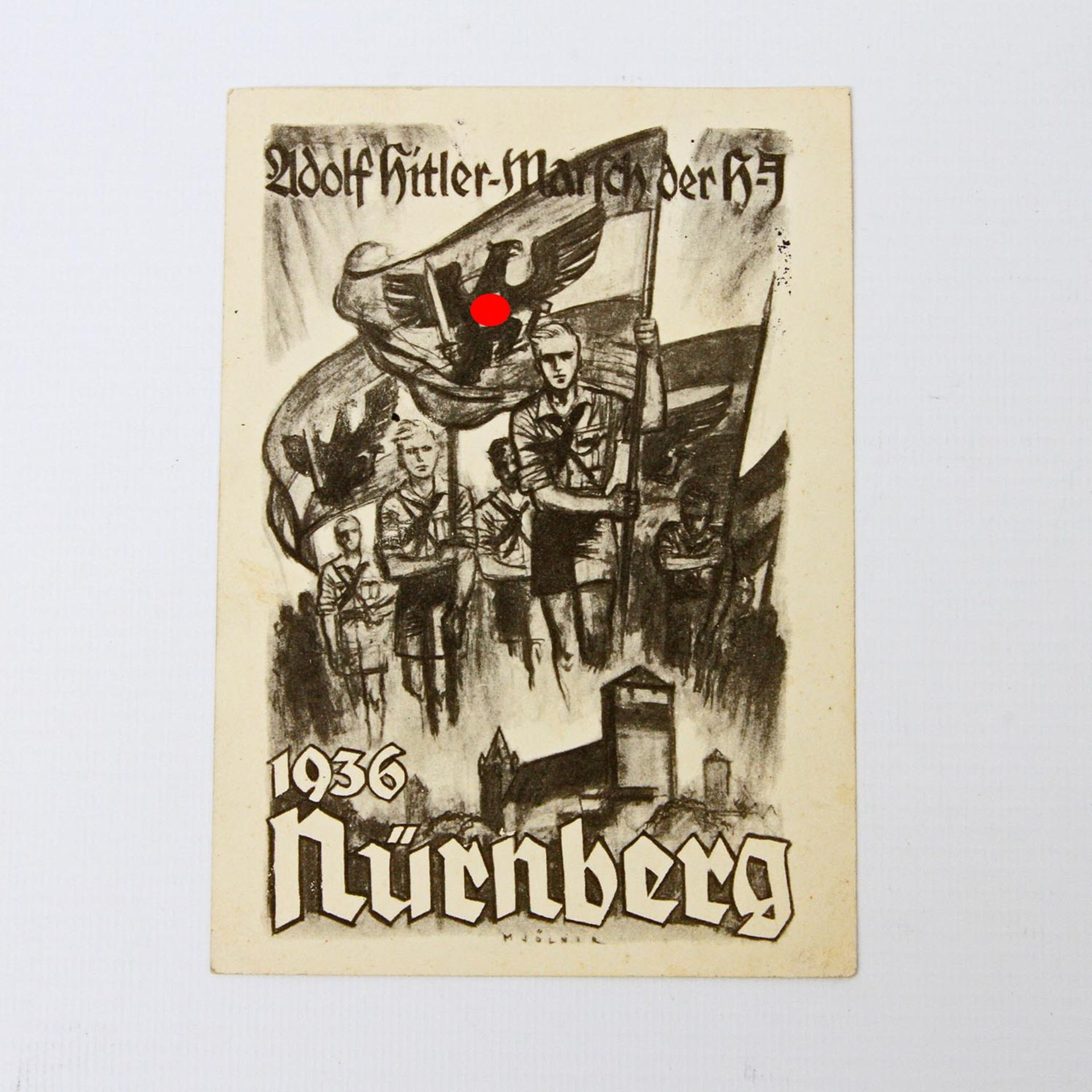 Postkarten 1933-1945 - Nürnberg. 1 Karte, "Adolf Hitler-Marsch der HJ, 1936 Nürnberg", gelaufen.