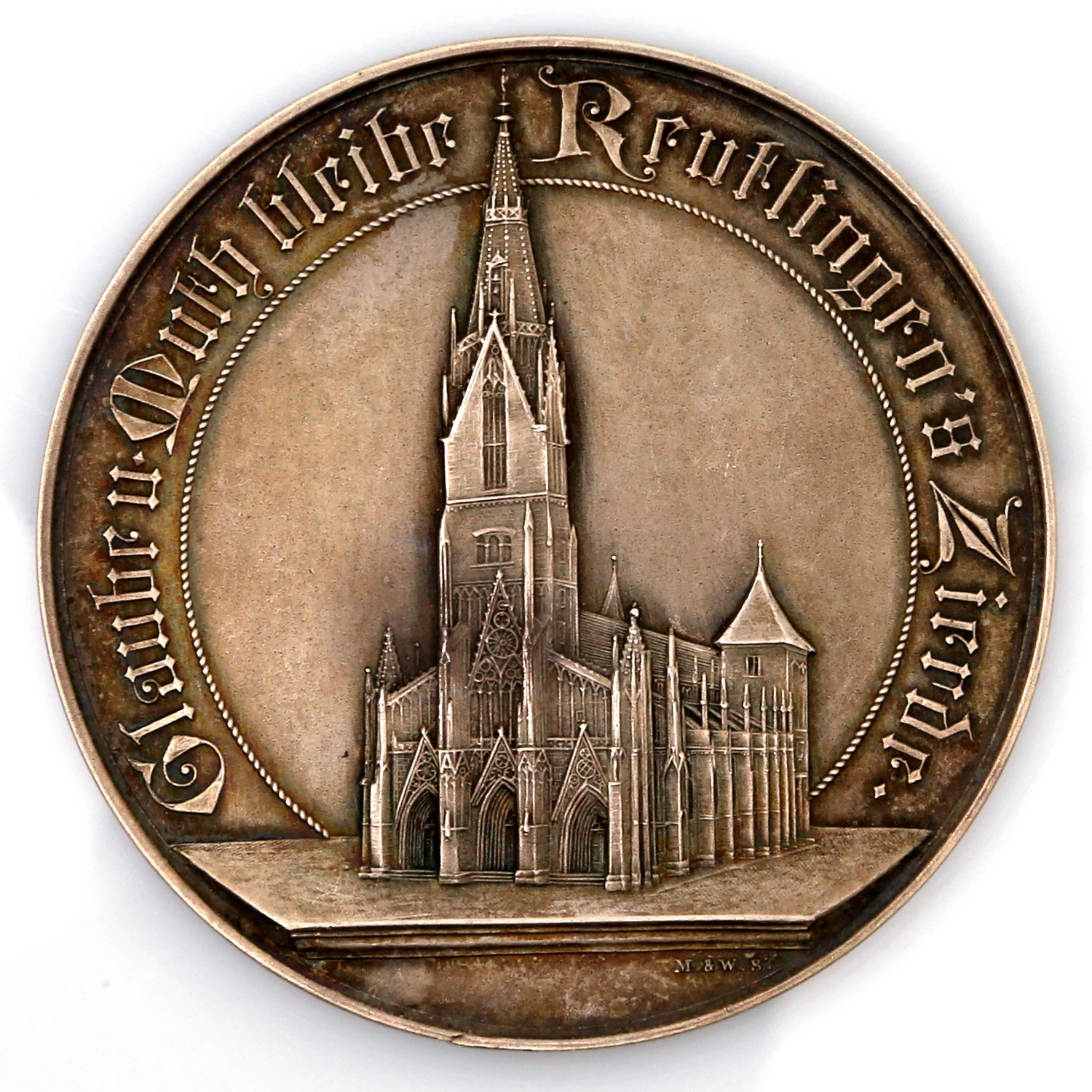 Stadt Reutlingen - Ag Medaille, auf die Wiederherstellung der Marienkirche, Mayer und Wilhelm,vz.