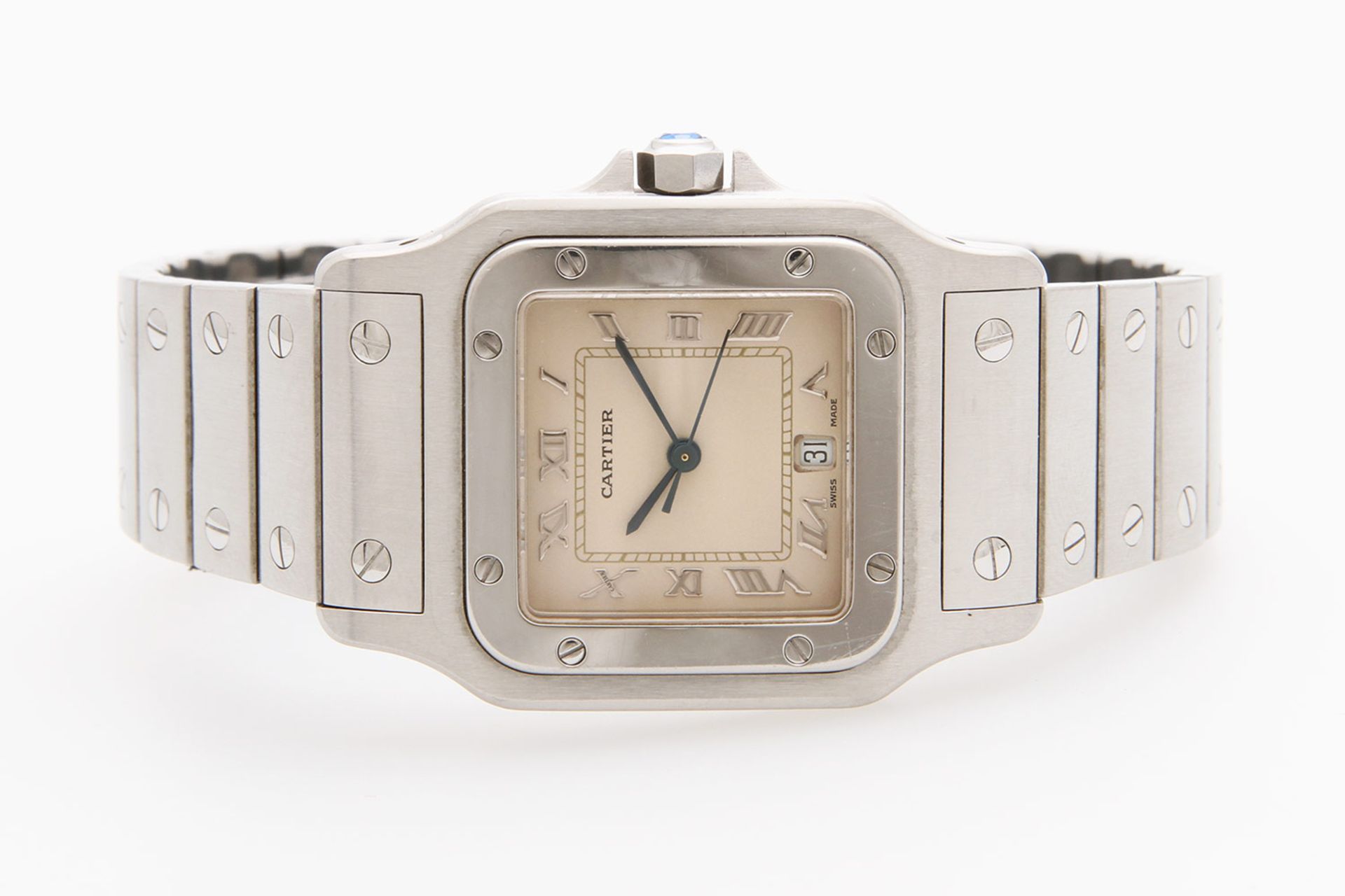 CARTIER Armbanduhr "Santos Galbée", 1990er Jahre. Edelstahl. Quarz-Werk (Batterie neu 01/2017, Uhr