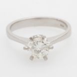 Ring Solitär, Brillant ca. 1ct., Leicht getöntes Weiß (I)/ VVS, Platin. * Leg. Platin * Gew. 5,0 g