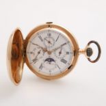 Herrentaschenuhr mit Viertelrepetition, Chronograph, Mondphase u. Vollkalender, um 1900, Savonette-