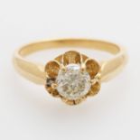 Damenring mit einem Diam.-Brillant von ca. 1,0 ct. FANCY LIGHT YELLOW, SI2, GG 18K, Ringgröße ca.