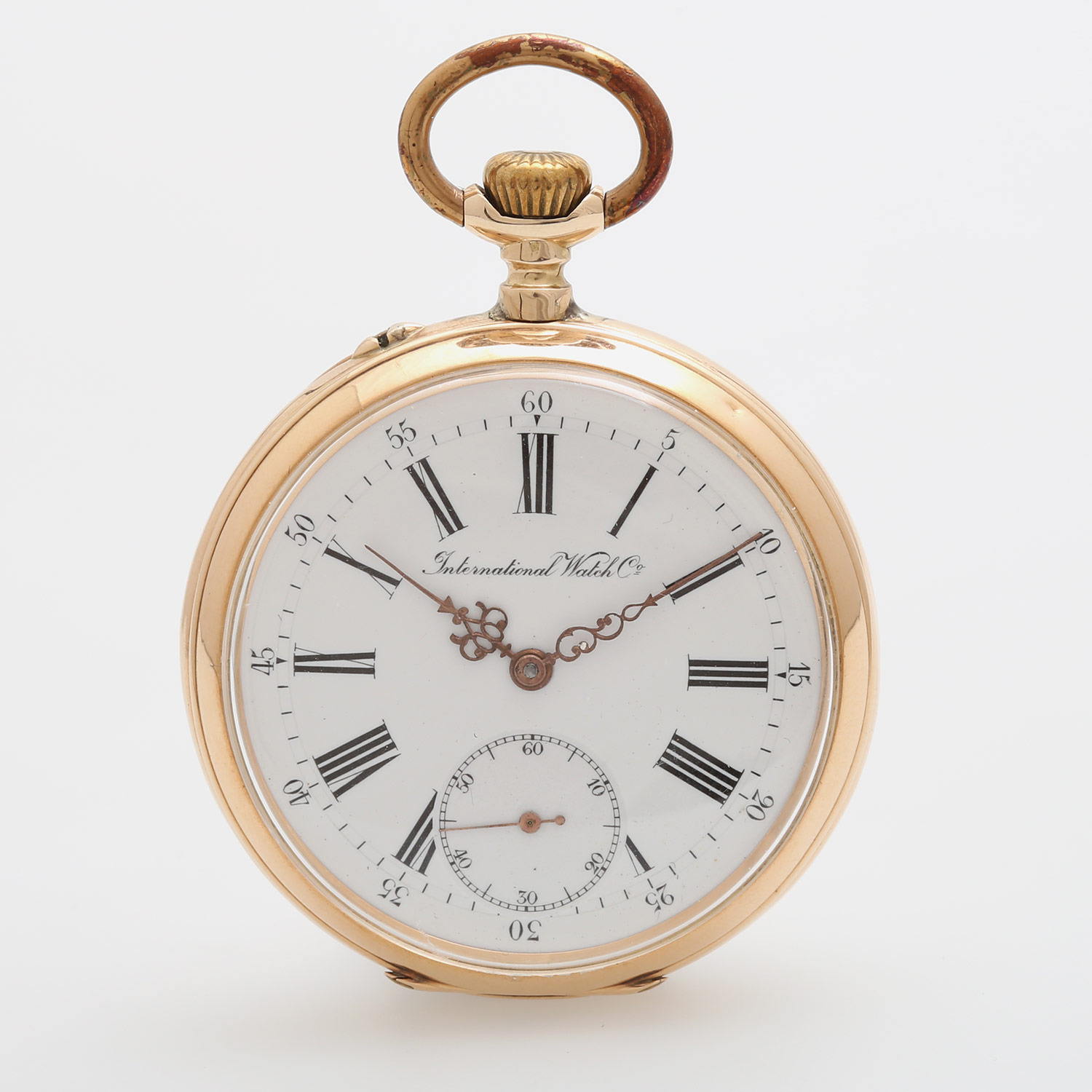 IWC Taschenuhr, Lepine, um ca. 1905/1910, Gehäuse GG 14K (Staubdeckel Metall), am Boden guillochiert