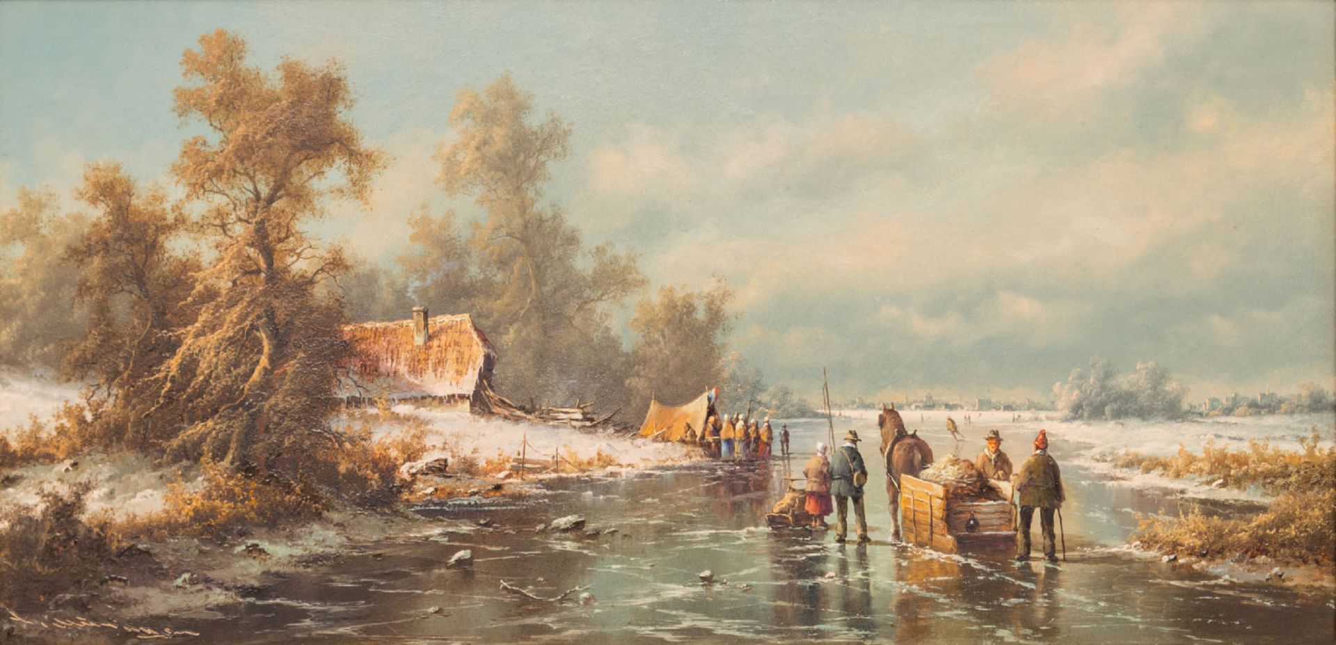 MUNINGER, LUDWIG (1929-1997), "Eisvergnügen", verschneite Flusslandschaft mit Pferdeschlitten und