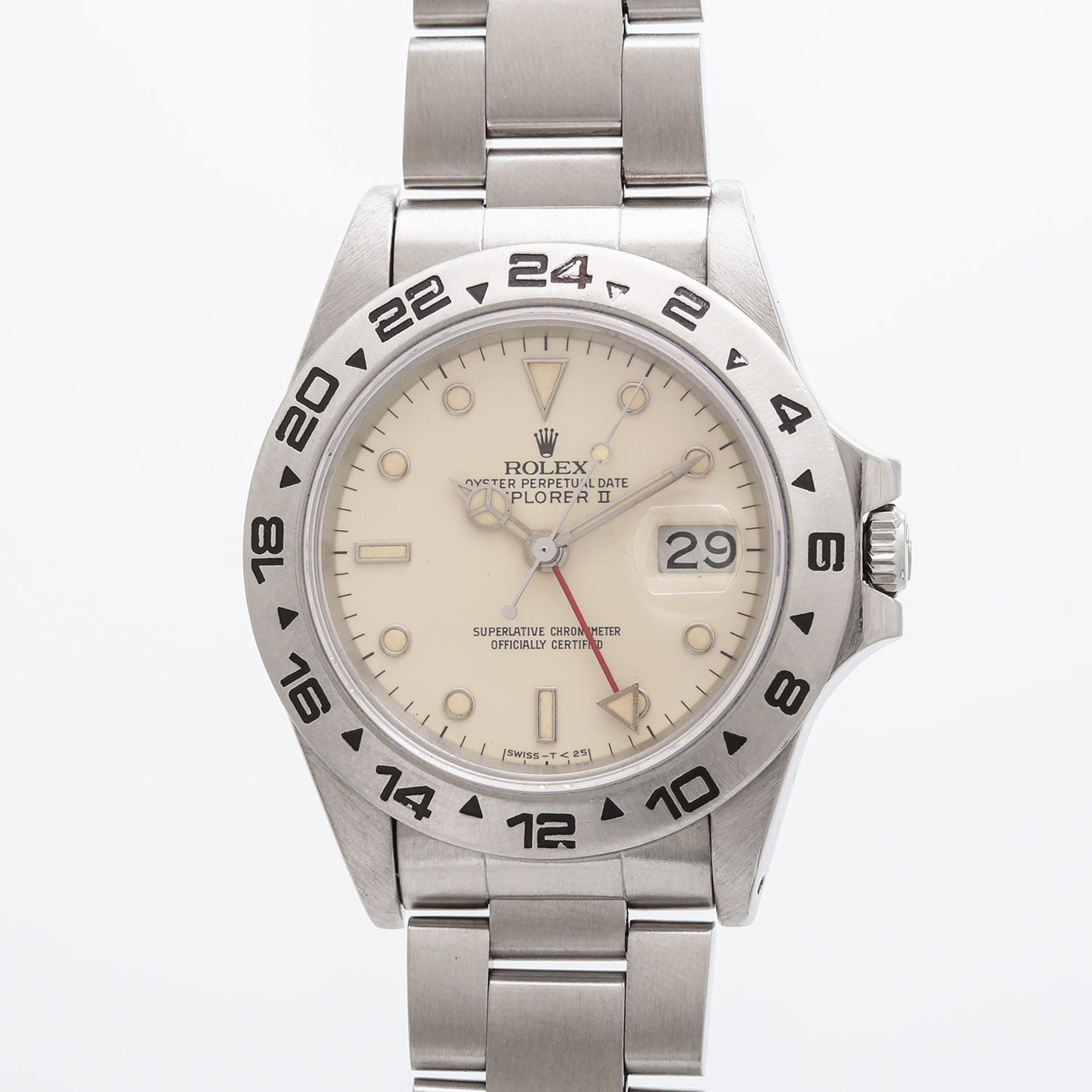 ROLEX "Explorer II Cream Dial" Herrenuhr, Ref. 16550, 1980er Jahre. Edelstahl. Automatic-Werk.