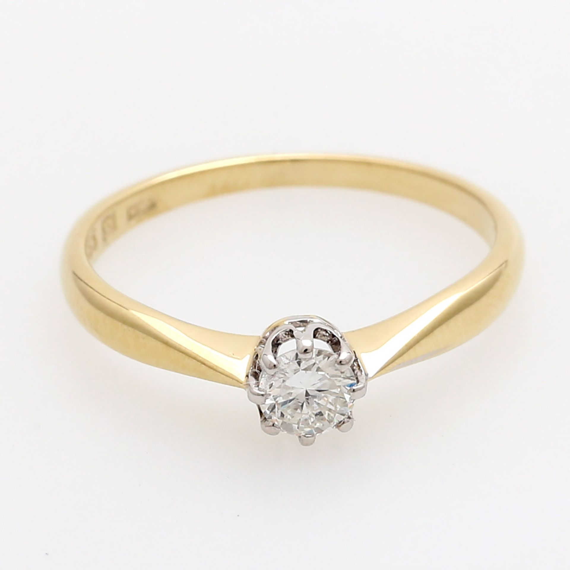 Solitär Ring m. Brillant ca. 0,20ct WEIß (H) / SI in GG/WG 14K. RW: ca. 53,5. * Leg. 585/000 *