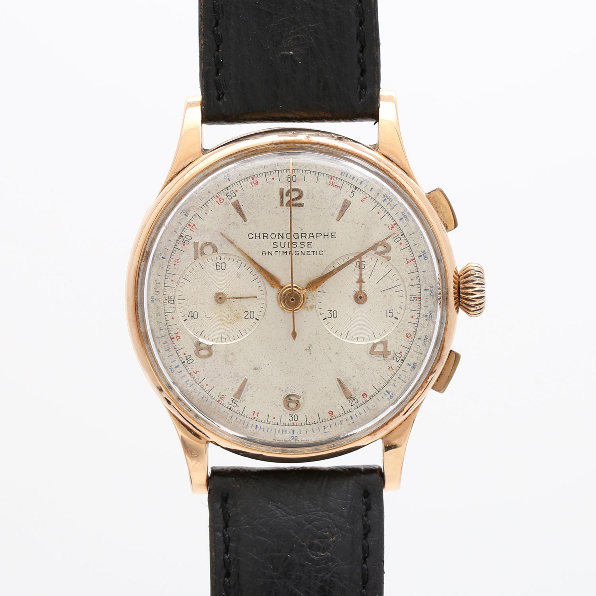 CHRONOGRAPHE SUISSE Vintage Chrono, ca. 1950/60er Jahre. Rosé-Gold 18K (Staubdeckel Metall!).