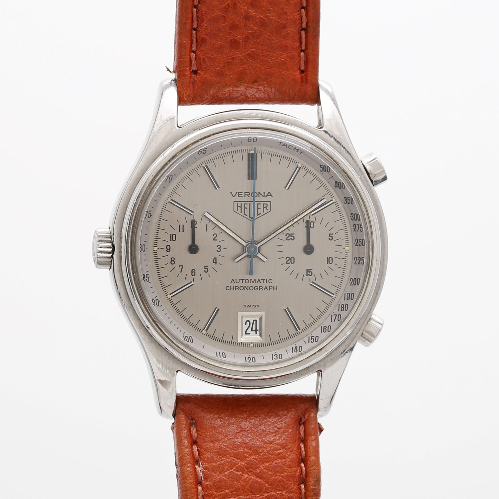 HEUER Verona Chronograph, Ref. 110.213, ca. 1970er Jahre. Edelstahl. Automatic-Werk, Cal. 12. Geh.-