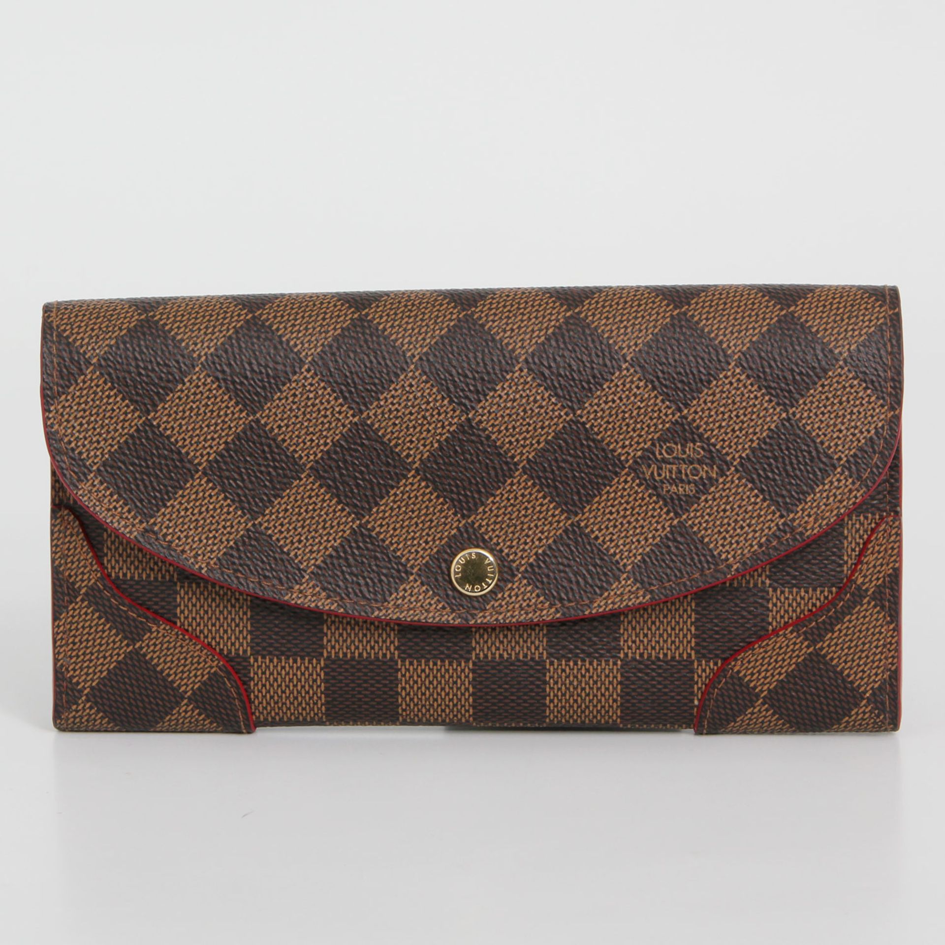 LOUIS VUITTON aktuelles Portemonnaie "CAISSA", Koll. 2015, Damien-Canvas mit kirschfarb. Futter,