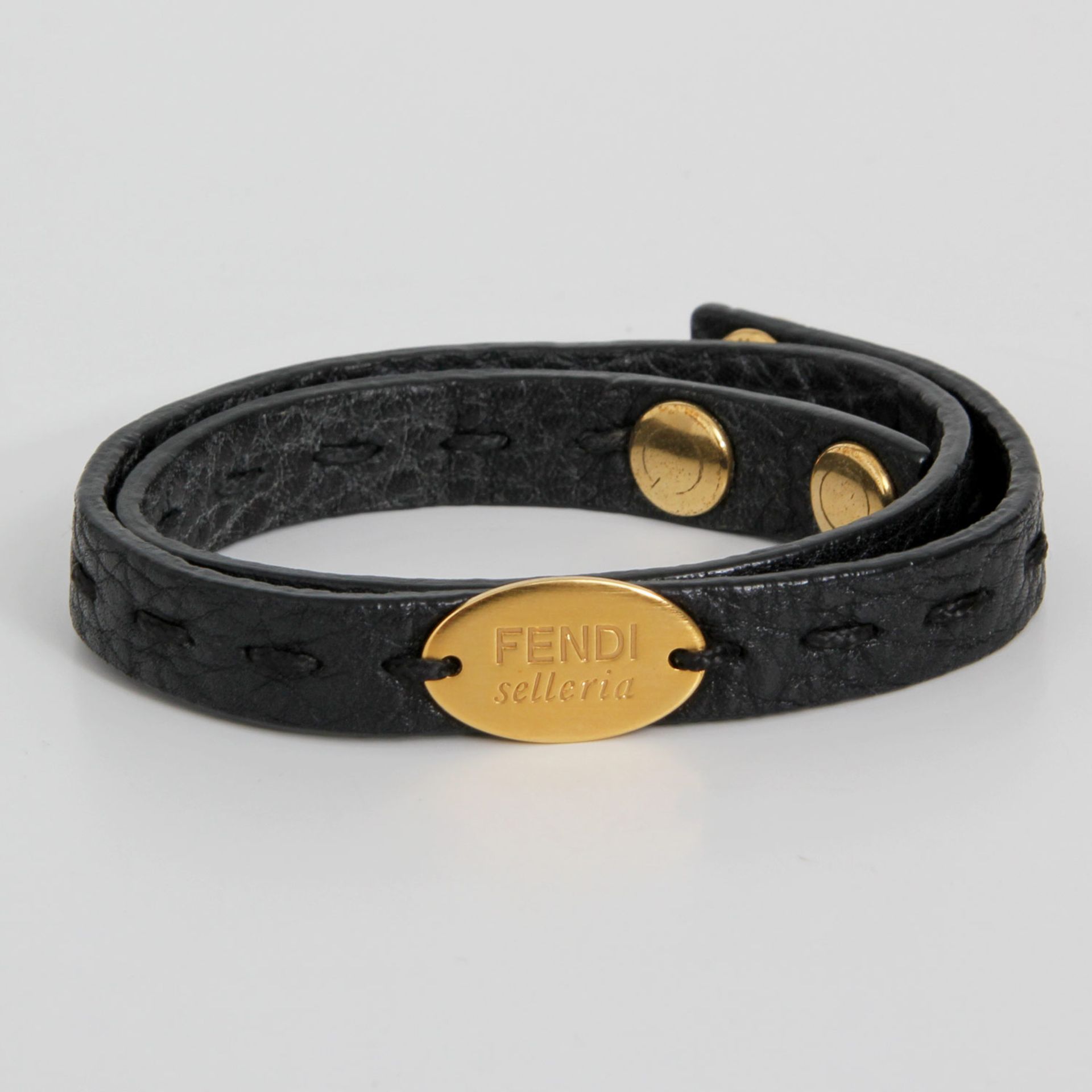 FENDI sportives Doppel-Lederarmband, NP: ca. 180.-; schwarzes genarbtes Leder mit Ziernaht und