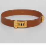 HERMÈS Gürtel "COLLIER DE CHIEN" Koll. 1992, NP: ca. 1500.-, L: 72cm; cognac mit weißen Steppnähten