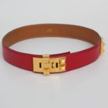 HERMÈS Gürtel "COLLIER DE CHIEN" Koll. 1991, NP: ca. 1500.-, L: 72cm; rot, Epsomleder mit goldfarb.