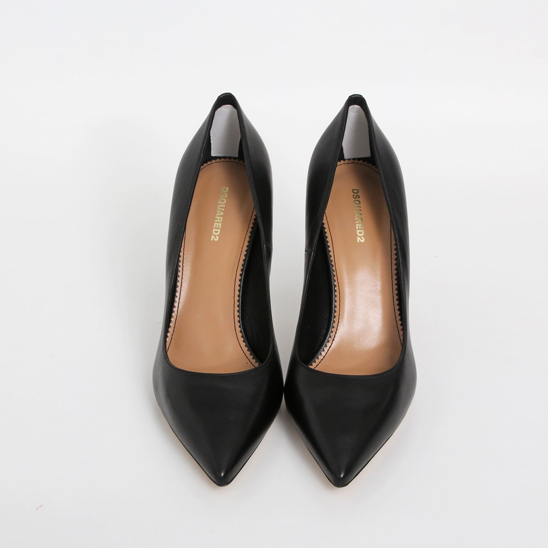 DSQUARED2 raffinerte Pumps "Babe Wire", Gr. 41; schwarzes Glattleder mit goldfarb. Metallzierelement