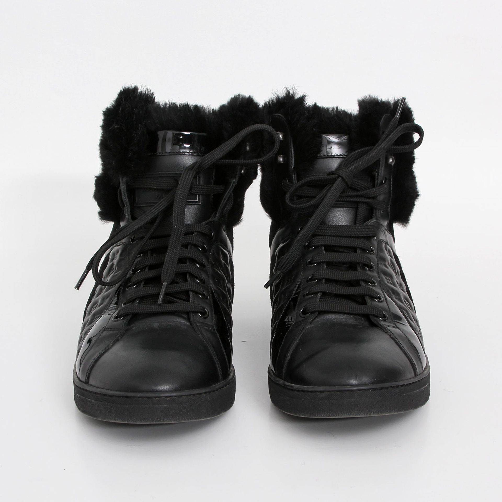 LOUIS VUITTON Hochschaft-Sneaker, Gr. 39/40; schwarz, Ledermix aus Glatt-, Velours-, Lack- und