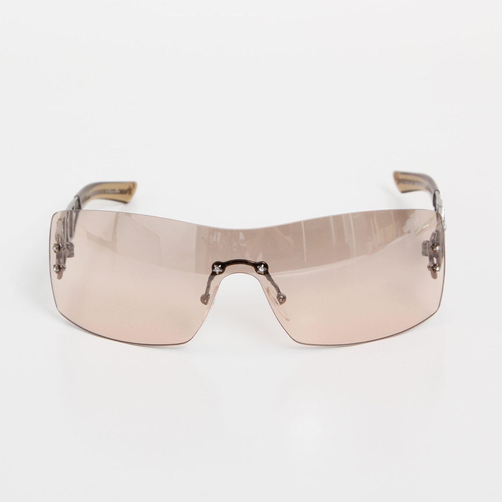 DIOR edle Sonnenbrille "DIORLYWOOD". Schmale Scheibenbrille mit rosa-metallic getönten Gläsern und