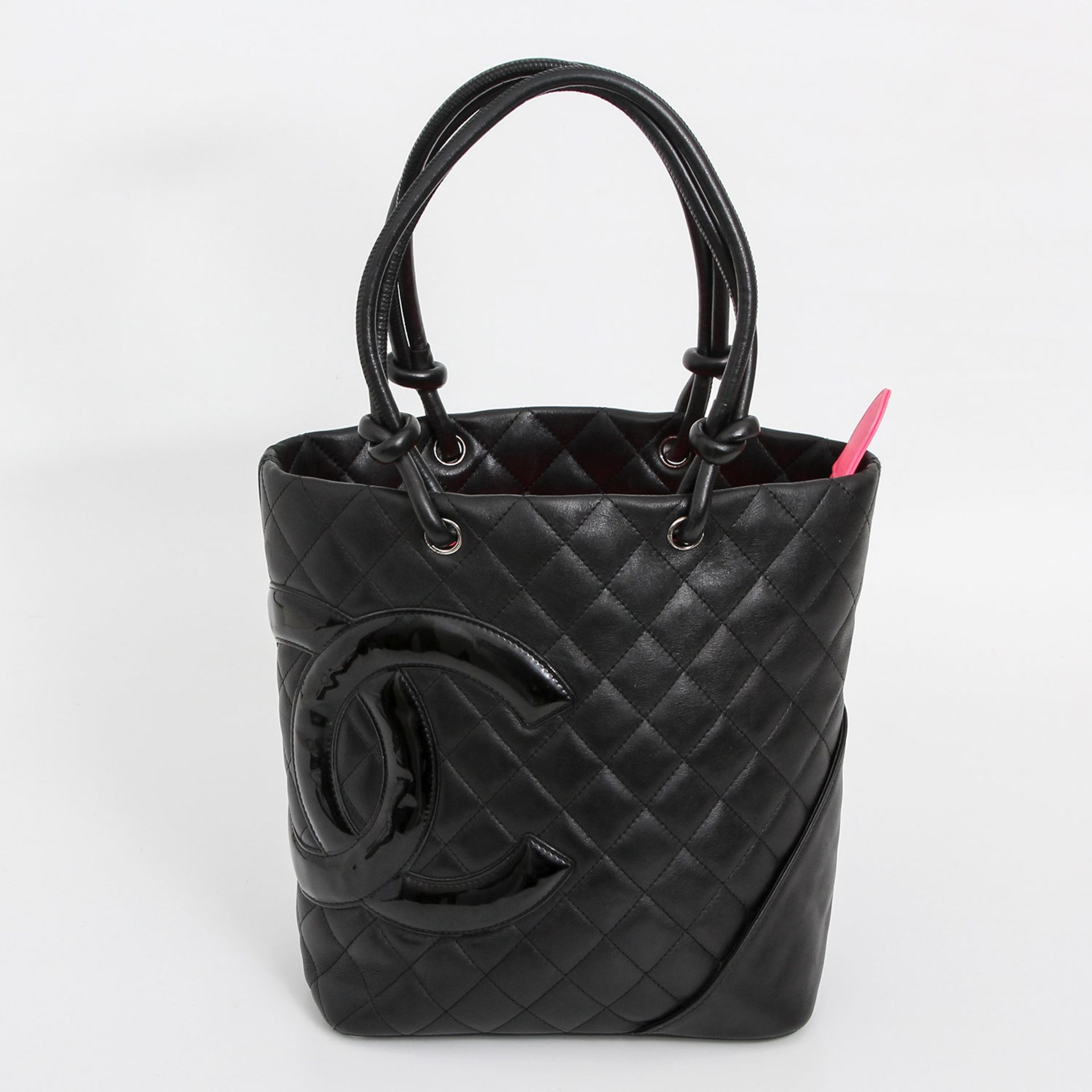 CHANEL schicke Handtasche "Cambon", ca. 25x25x11cm; schwarz, weiches Rautensteppleder mit