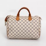 LOUIS VUITTON beliebte Henkeltasche "SPEEDY 30", Koll. 2009. Akt. NP.: 760,-. Damier Azur Canvas