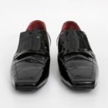 CHANEL aparte Loafer, Größe 39 C. Schwarzes Lackleder, barocker Stil mit breitem Absatz, kantige