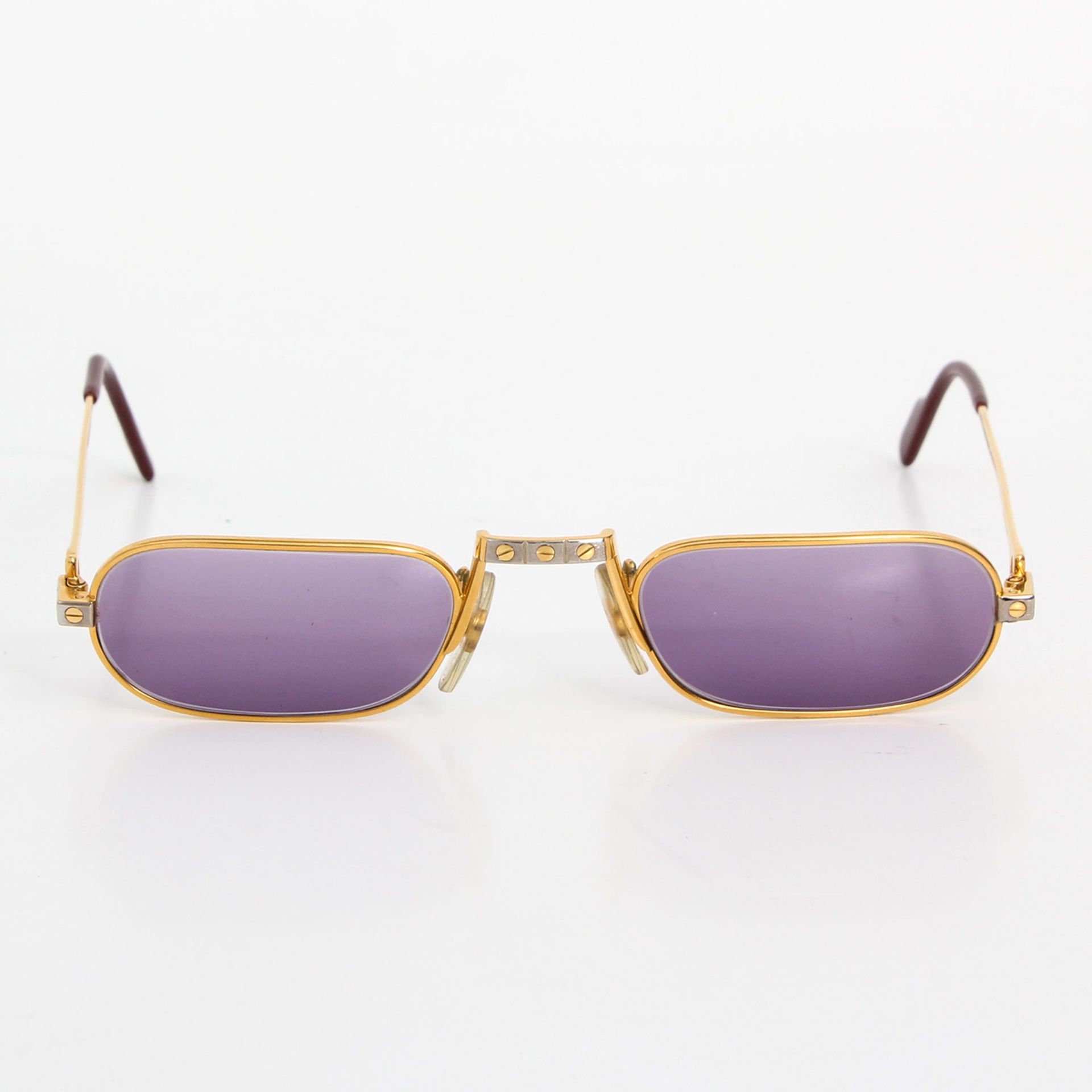 CARTIER VINTAGE edle Sonnenbrille "SANTOS". Flaches Design mit goldfarbenem Gestell, Nasenbügel