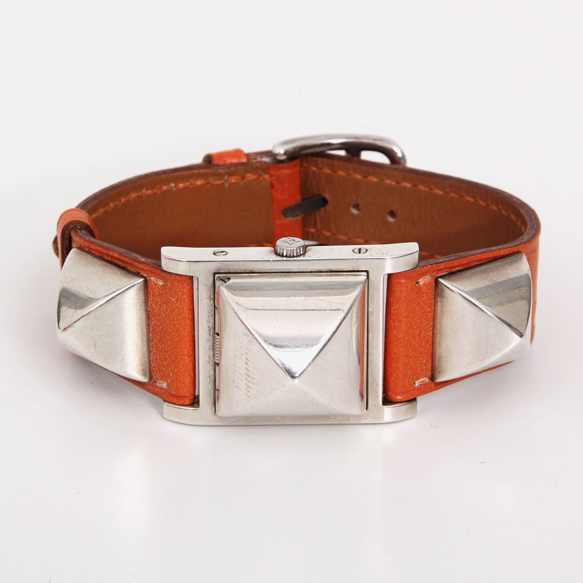 HERMÈS VINTAGE edle Armbanduhr "MÉDOR PM", Koll. 1996. Letzter LP. ca.: 2.500,-. Orangefarbenes