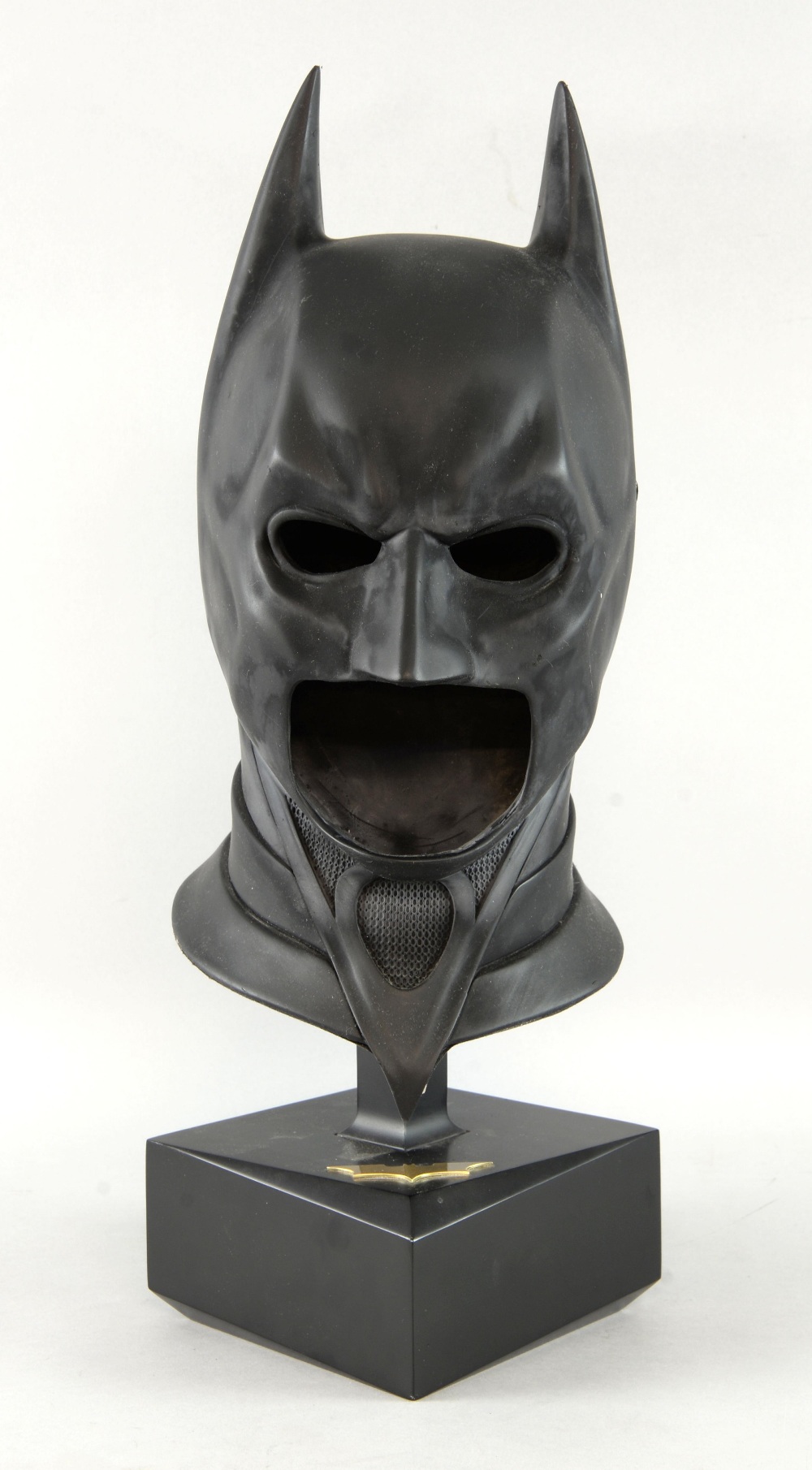 Batman The Dark Knight Cowl Mask - Noble Collection full size replica on wooden plinth, 21 inches - Image 2 of 4