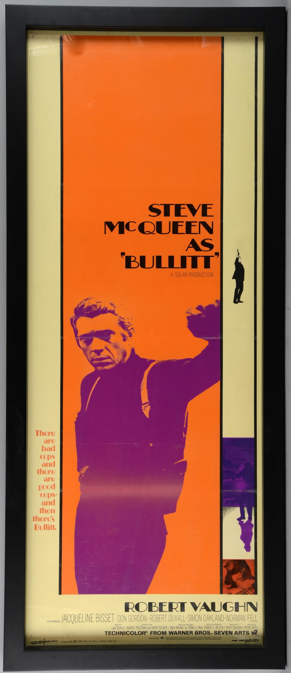 Bullitt (1969) US Insert film poster, starring Steve McQueen, Warner Bros - Seven Arts, framed, 14 x - Image 2 of 2