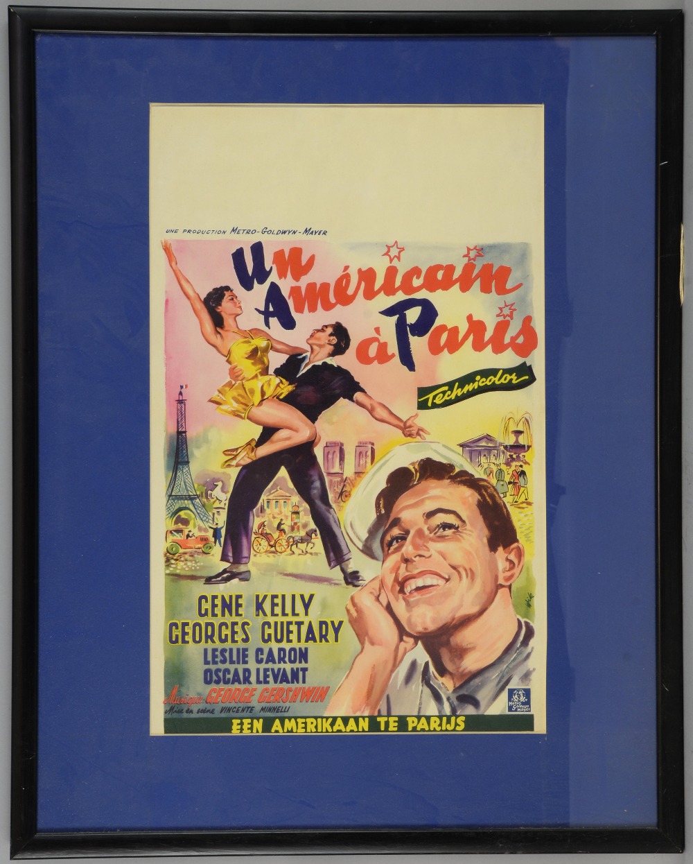 American In Paris (1951) Belgian film poster, starring Gene Kelly, MGM, framed, 14 x 22 inches