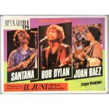 Open Air 84 (1984) Concert poster featuring Santana, Bob Dylan & Joan Baez, linen backed, 24 x 33