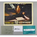 James Bond Goldfinger (1964) US Lobby card, No. 8 (11 x 14 inches) & two autographs cards, one