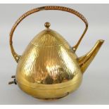 Secessionist brass kettle, designed by Peter Behrens, hammered decoration and cane covered handle