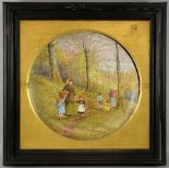 Linnie Watt 1875-1908, painted pottery charger, probably Pinder Bourne pottery, woodland scene