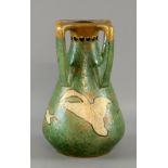 Austrian amphora pottery vase, , model no.3882, tapering form with four angled handles and a pierced