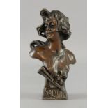 Franz Iffland, German, (1862-1935) - Art Nouveau patinated spelter bust of 'Salambo', signed to