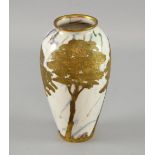 A porcelain vase with gilt metal overlay of trees, probably Sevres, incised mark and stamped 2902,