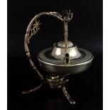 Silver plated aesthetic movement spirit kettle with bamboo form stand, Maker F& L, 27.5 cm