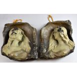 A pair of Art Nouveau blonde terracott plaques each depicting a woman with ivy in hair, impressed