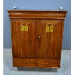 Mahogany wall cabinet the two cupboard doors Art Nouveau style inlay of stylised flowers
