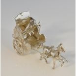 Continental silver model of a horse drawn carriage, import marks for London, 1974, 1.1oz, 36g,
