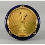 Cartier Art Deco style clock, with sunburst dial, simulated lapis lazuli surround, dial signed, 13cm